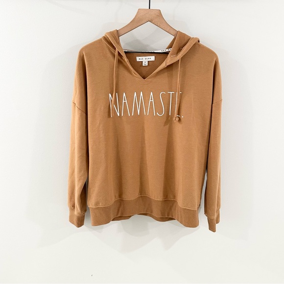 Rae Dunn ‘Namaste’ Hooded Pullover Brown Size Small - Picture 1 of 5